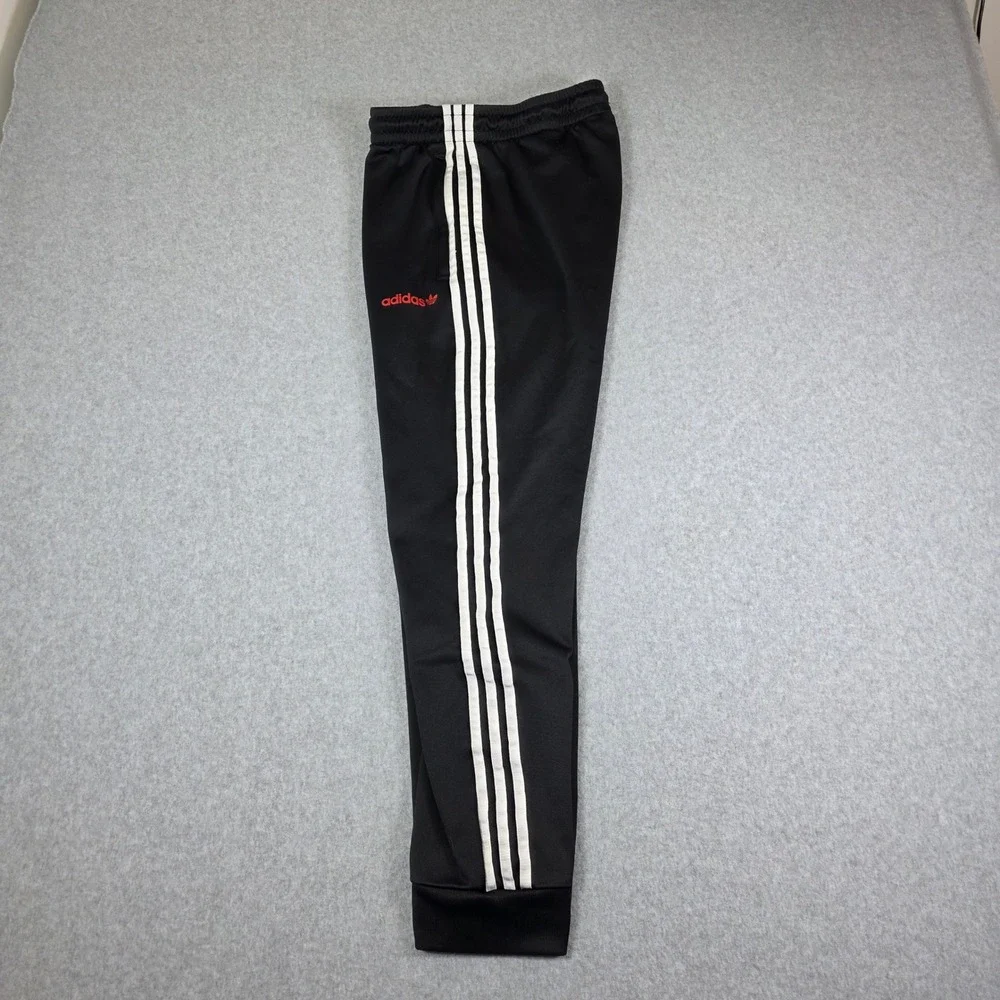 Adidas Track Pants‎ Kids Large Black Red Logo Joggers 3 Stripe Athletic Training